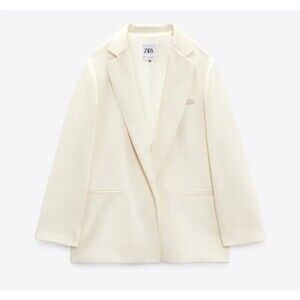 ZARA NWT ZARA OVERSIZED SATIN EFFECT BLAZER Size S Cream/Ivory